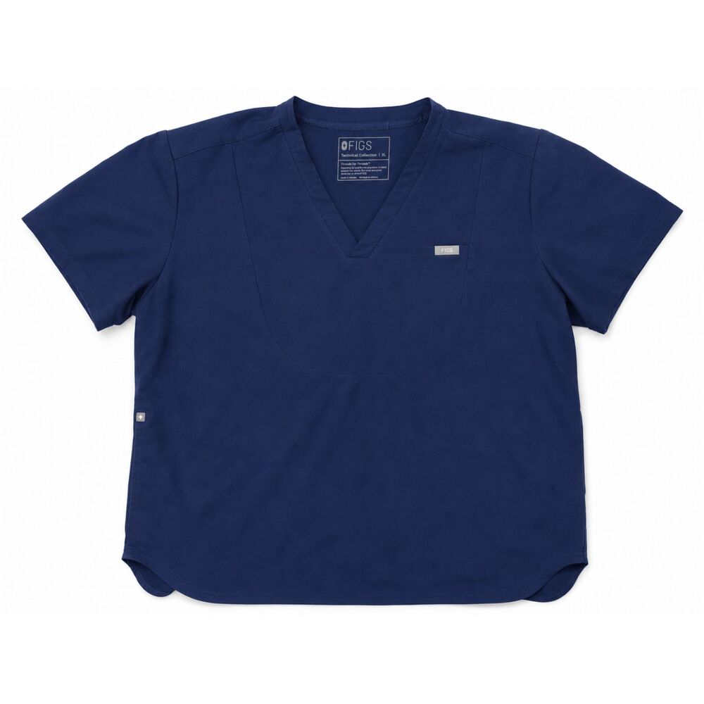 FIGS Technical Collection Scrub Top XL Navy Blue V-Neck Short Sleeve